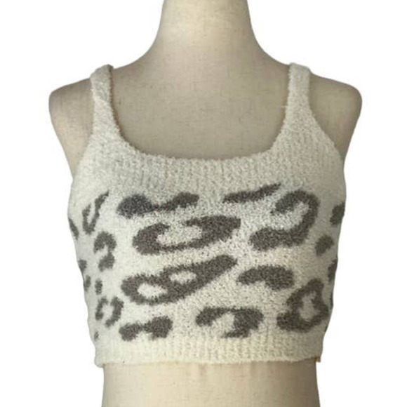 Solid Scoop Neck Crop Top in Gray Leopard - Picture 1 of 2
